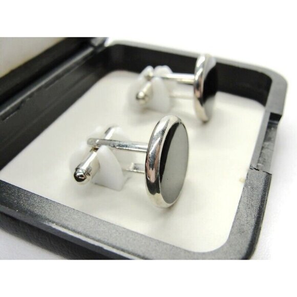 Tuxedo Junction Round Cufflinks Black & Silver Tone New IOB - Picture 8 of 10
